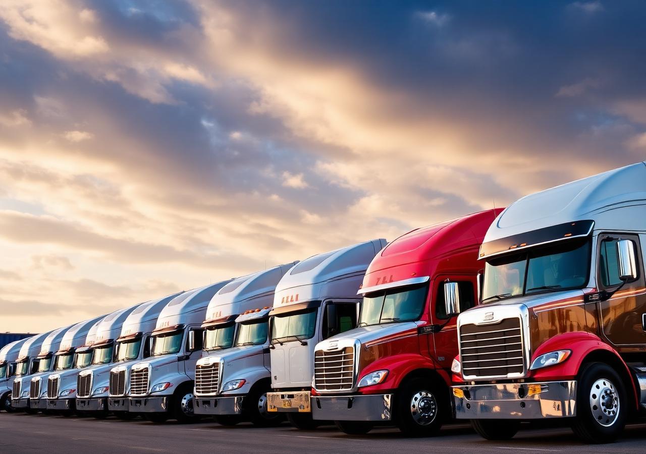 Row of clean semi trucks